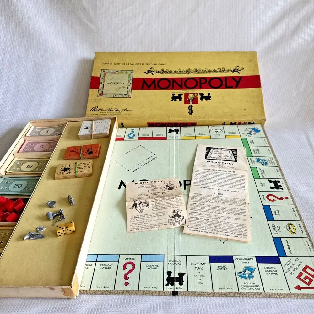 Vintage Monopoly 1954 Board Game Yellow Box - Complete!
